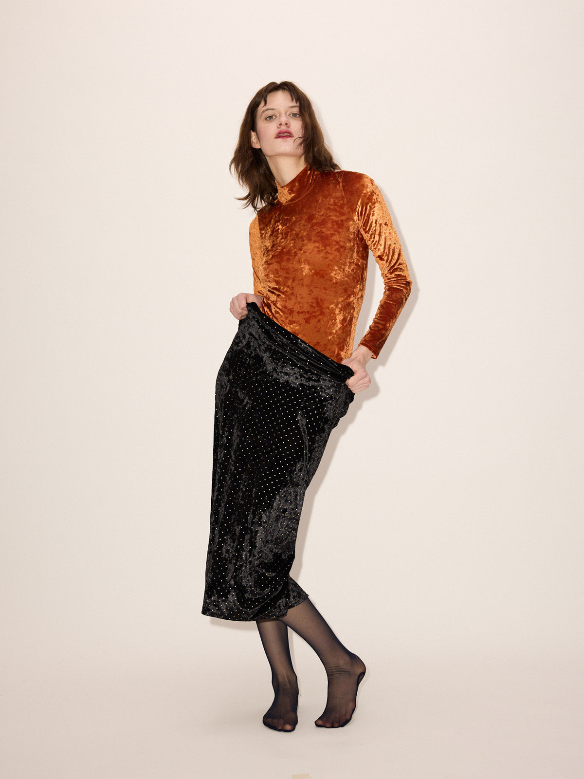 Low waist Skirt Stud Velvet