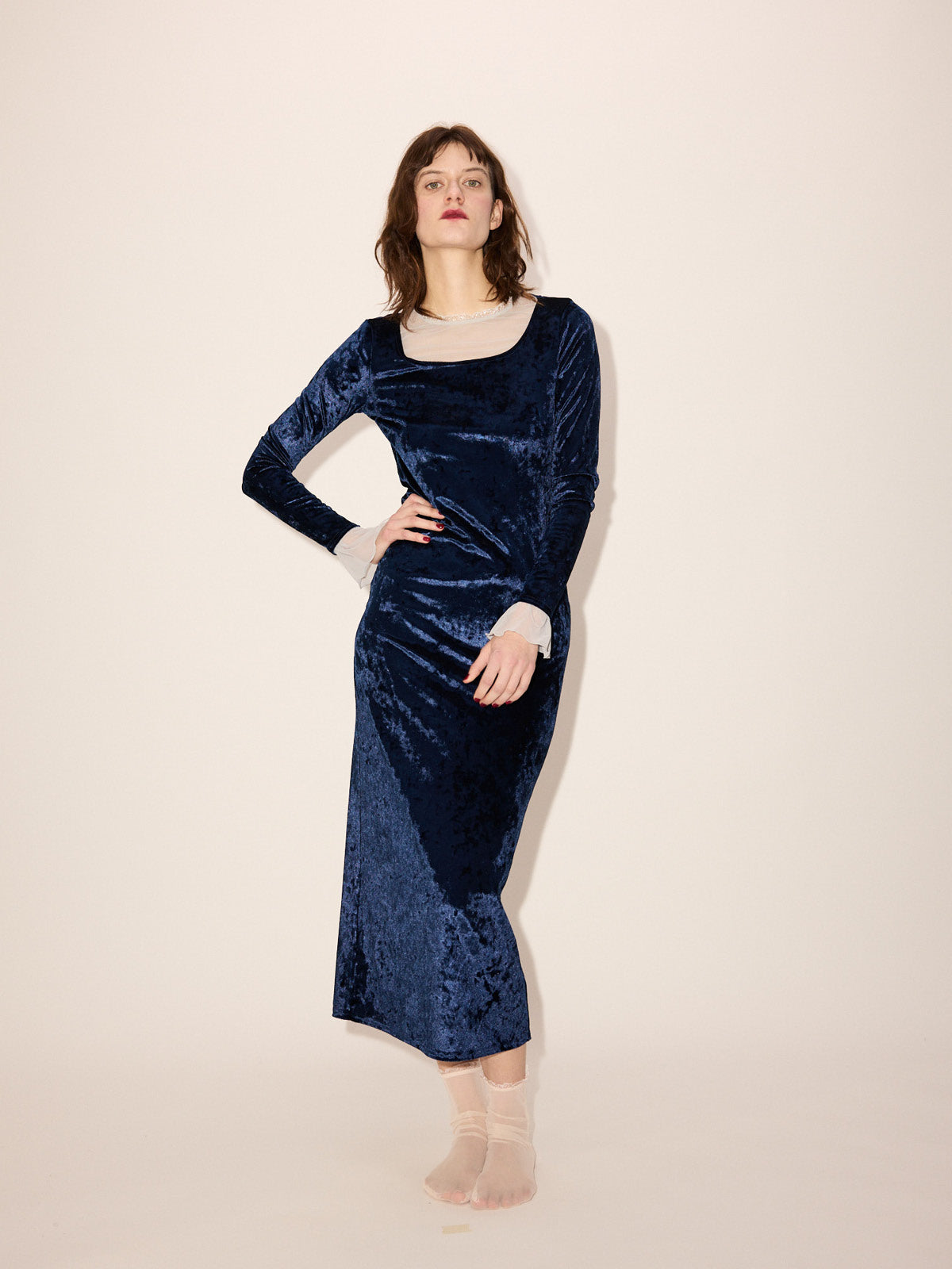 Crushed Velvet Long Dress