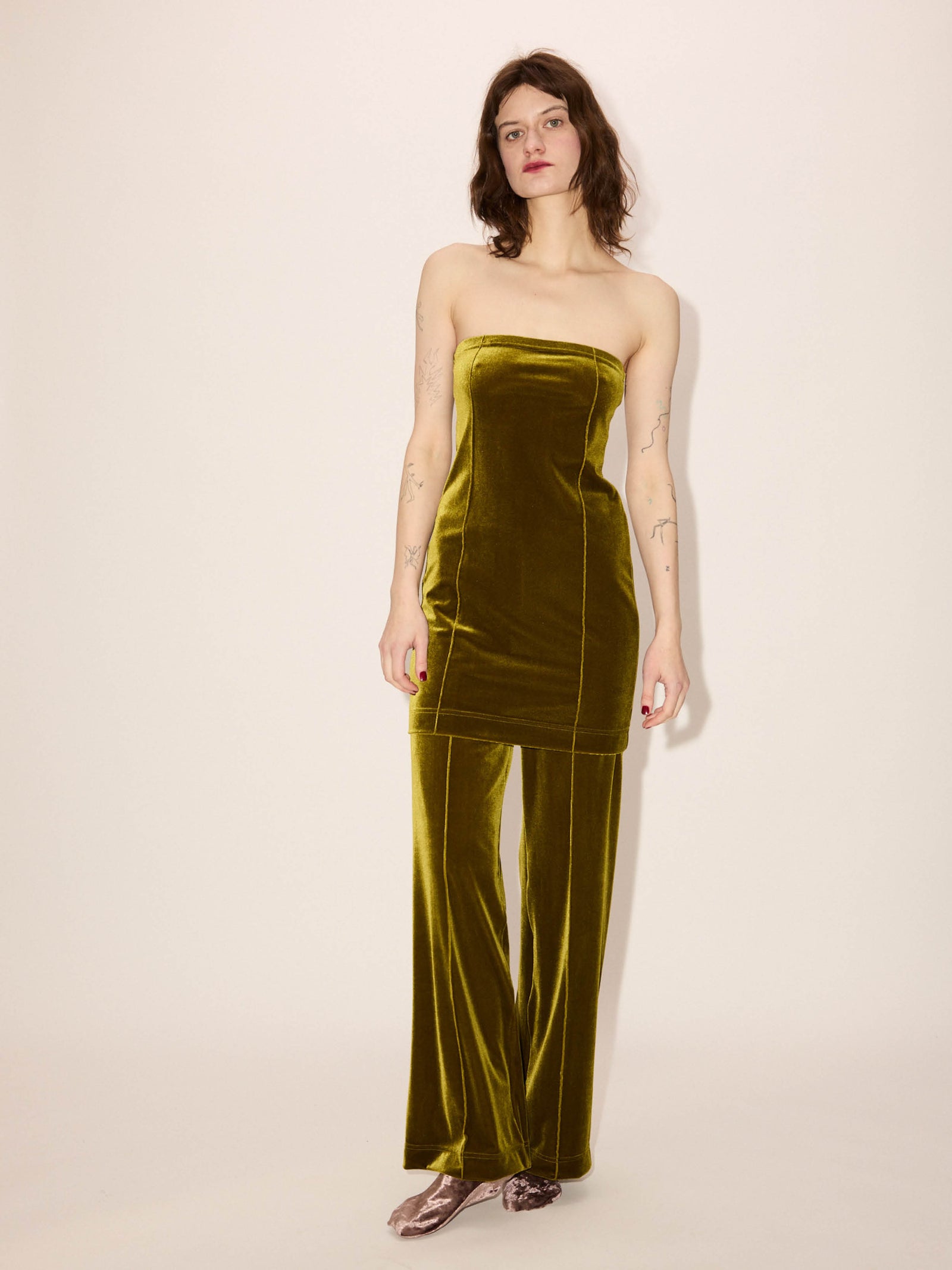 Velvet Top Stitched Pants