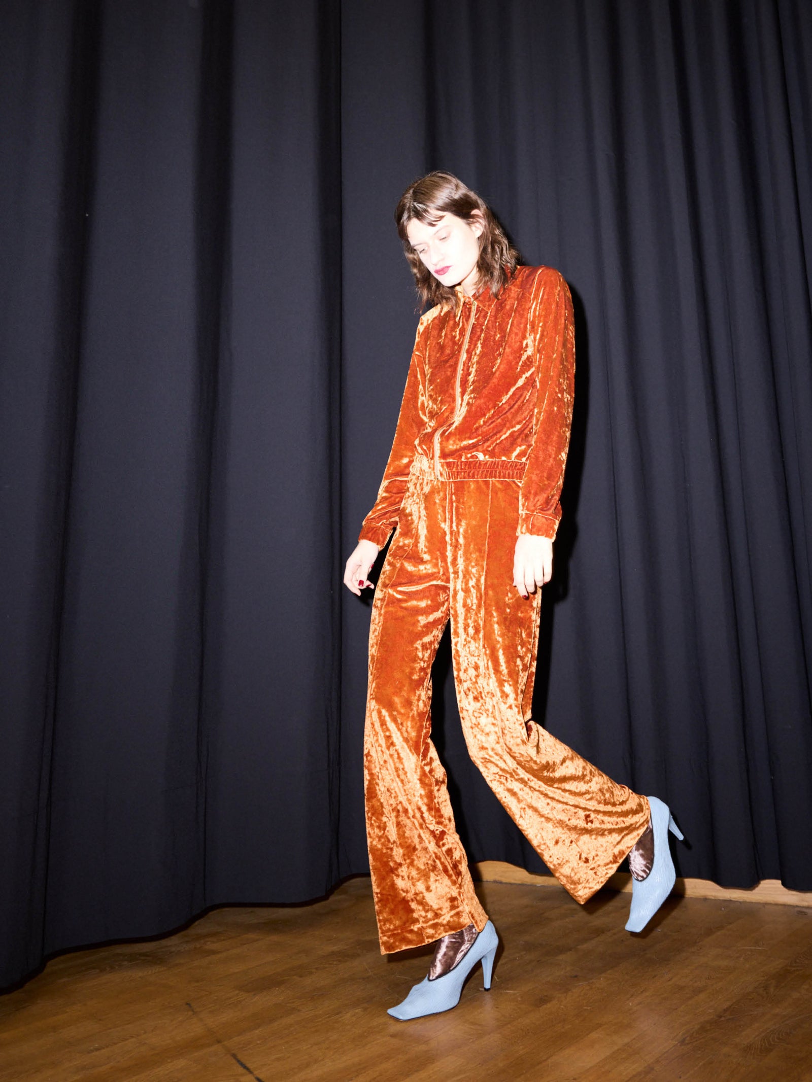 Crushed Velvet Top Stitched Pants