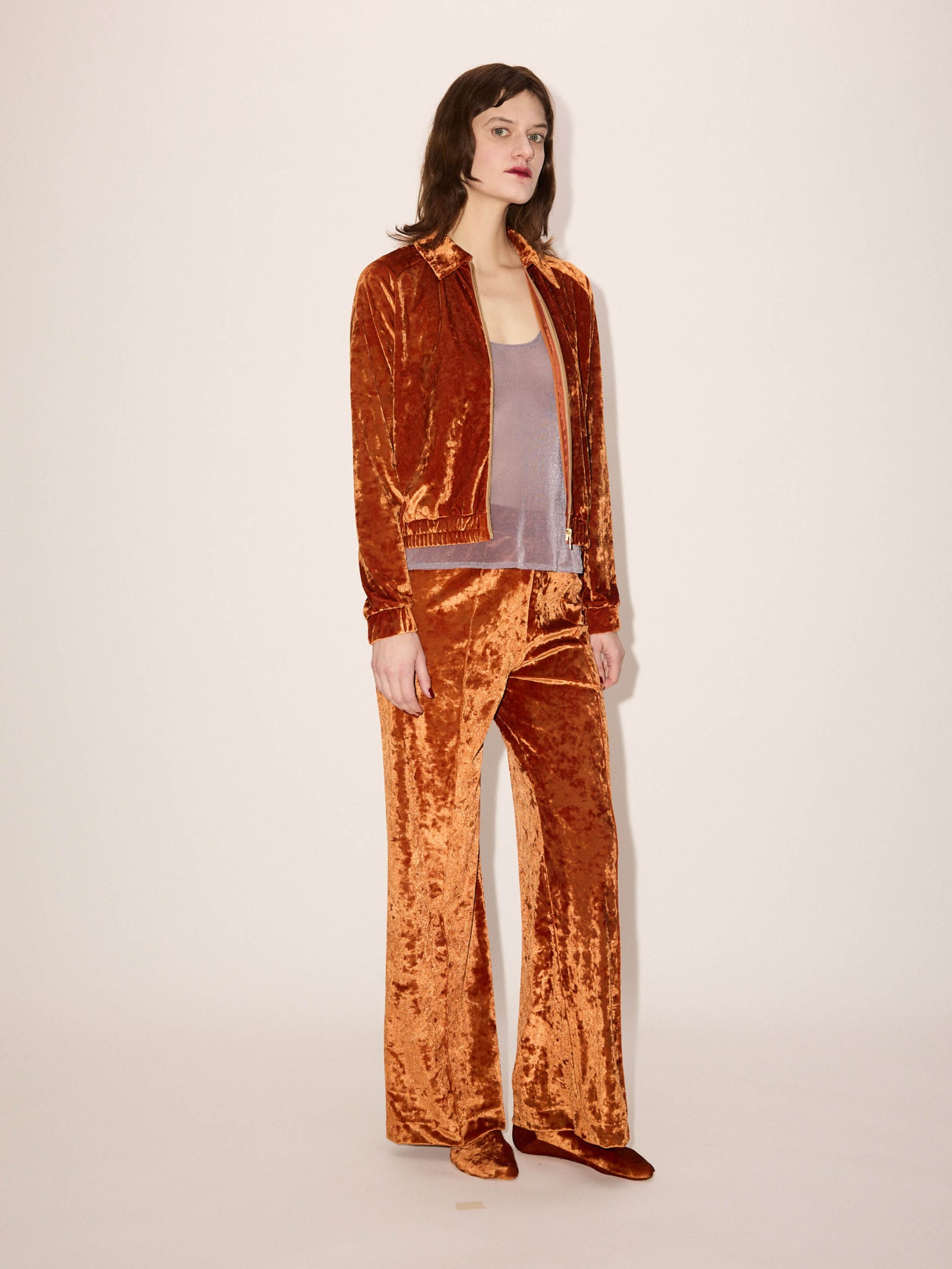 Crushed Velvet Top Stitched Pants