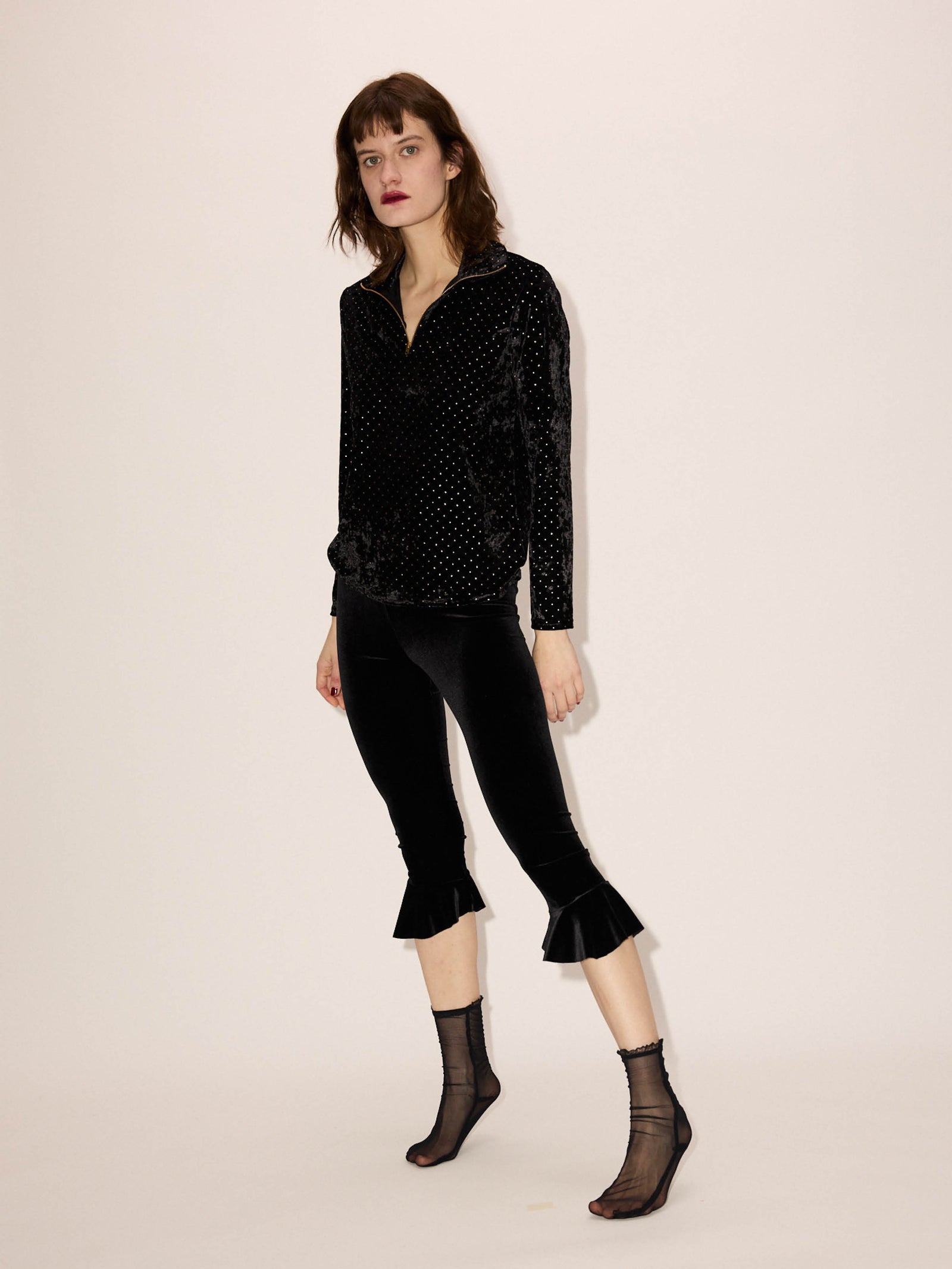 Velvet Volant Capri Pants