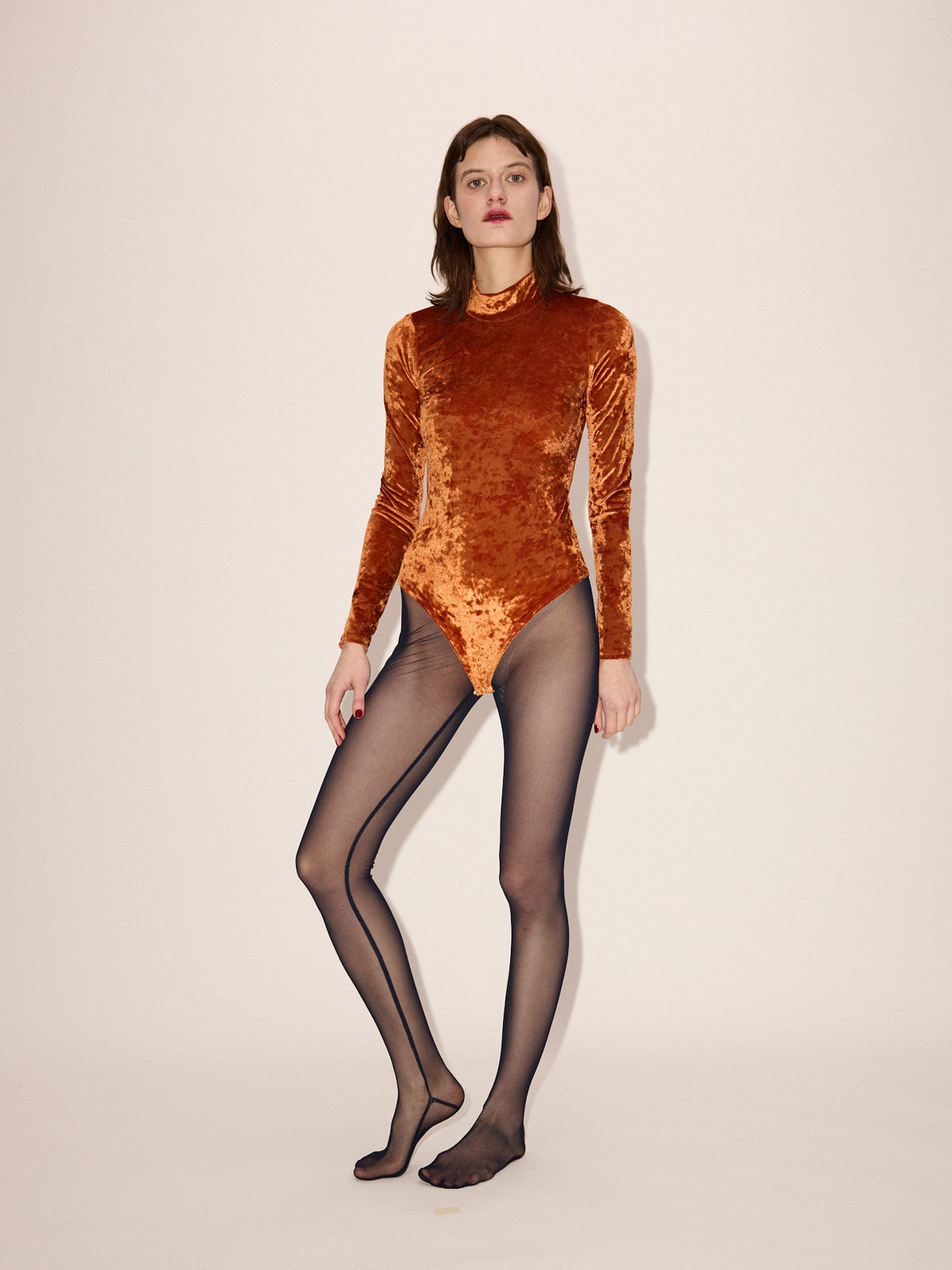 High Neck Bodysuit Crushed Velvet
