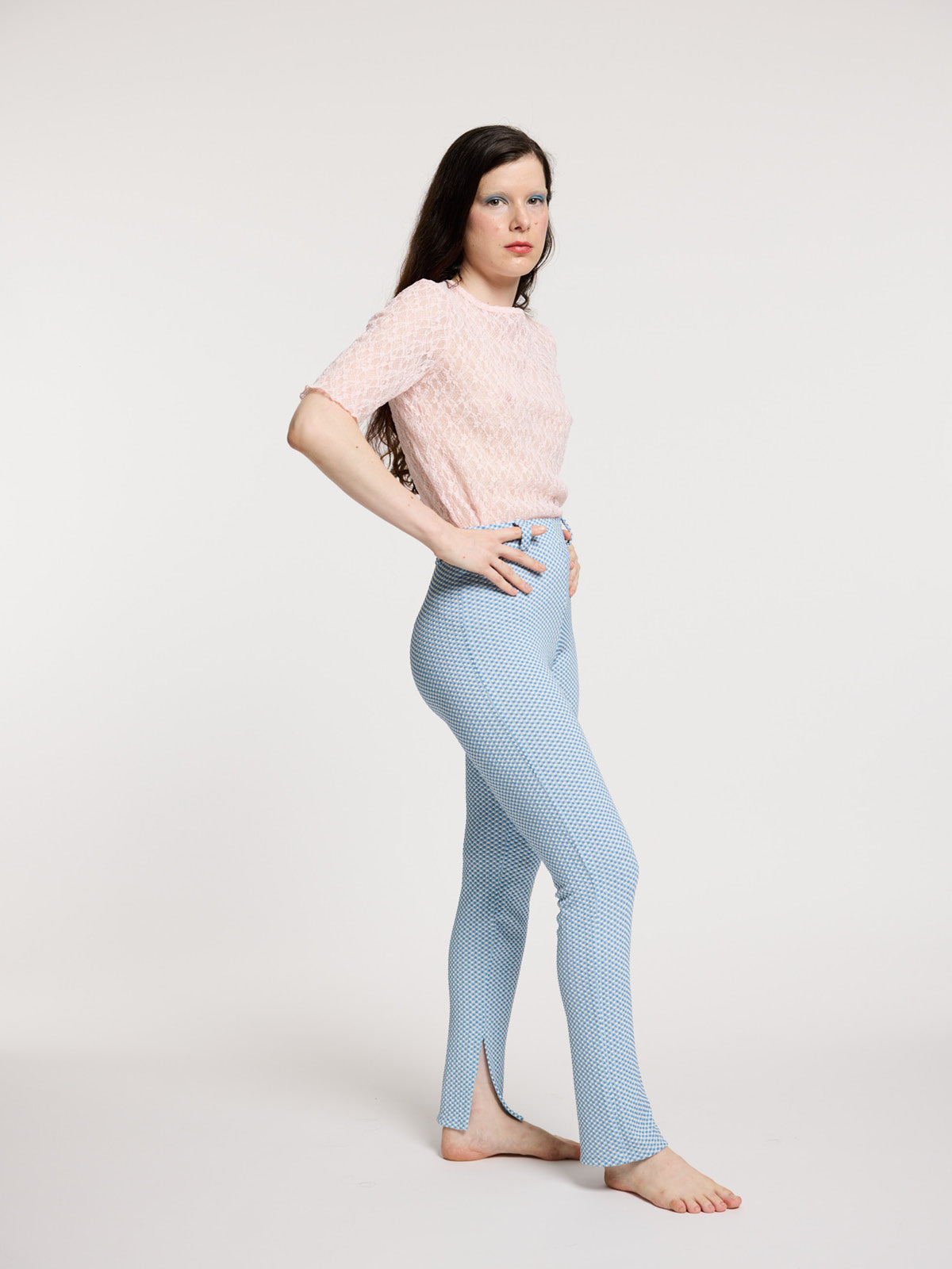 Pantalon fendu à carreaux vichy