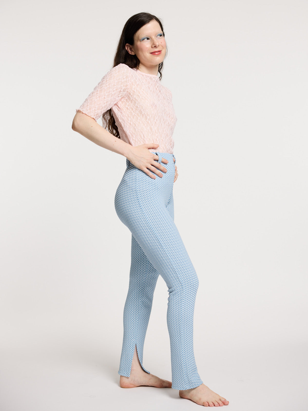 Pantalon fendu à carreaux vichy