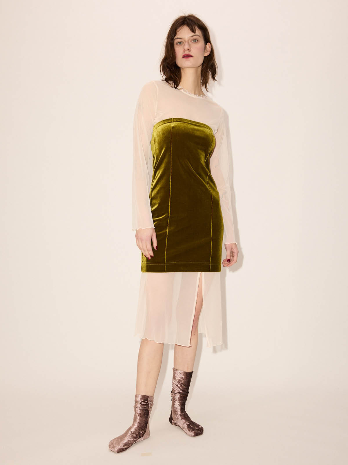 sheer plisse skirt slip dress Rosetta Getty | Sheer Plisse Long Sleeve Dress | XS