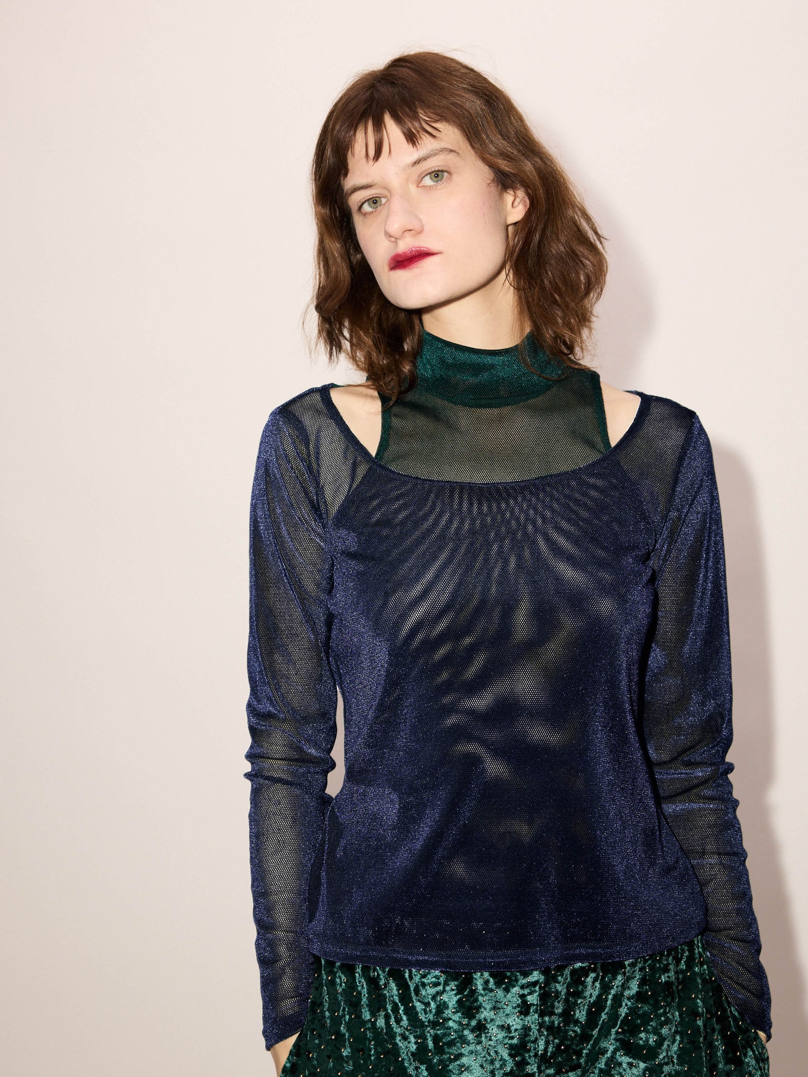 Mesh Velvet Basic LS Shirt