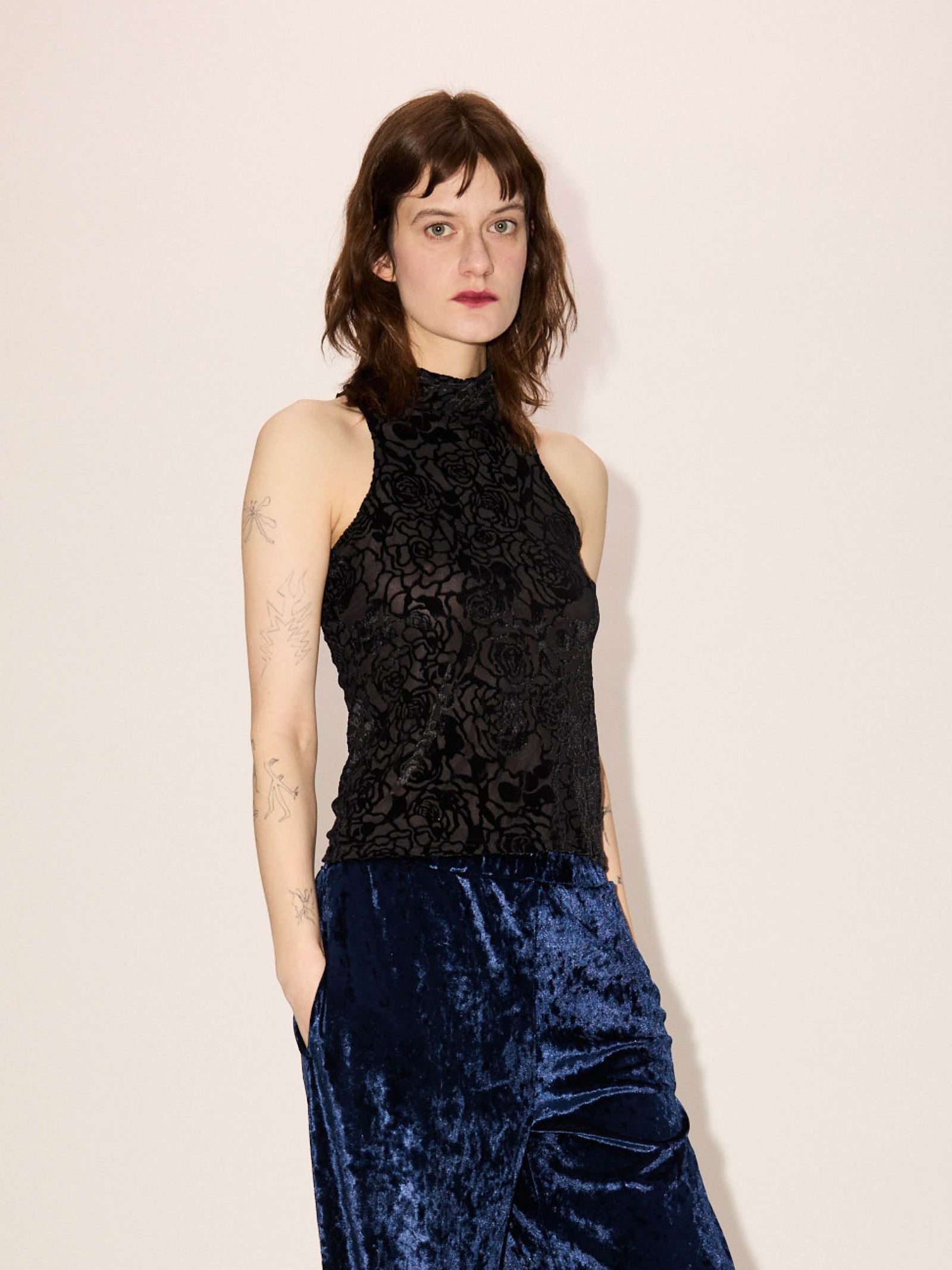 High Neck Top Rose Devore